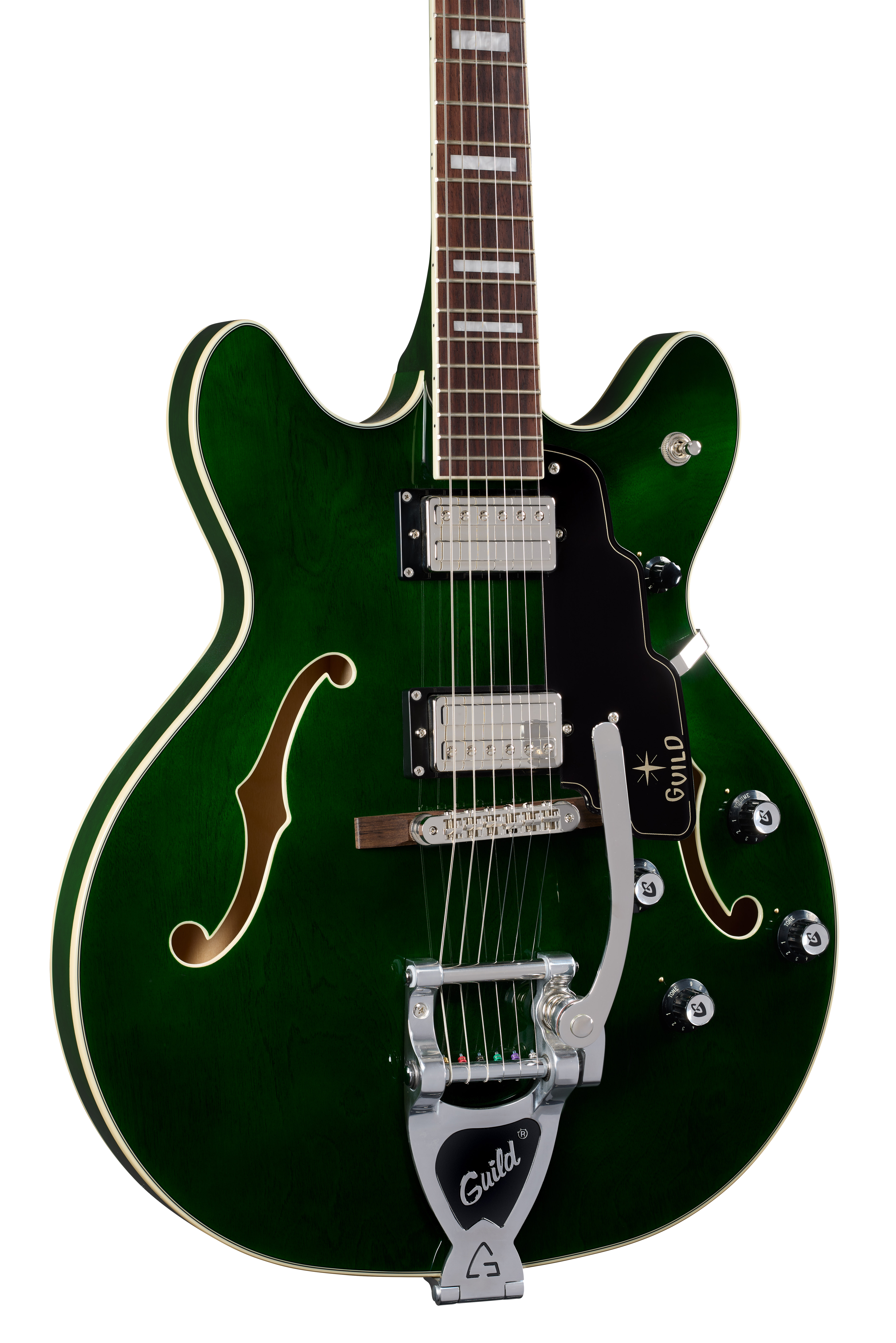 E-Gitarre, Hollowbody, Grün, Doppelte Cutaways, F-Löcher